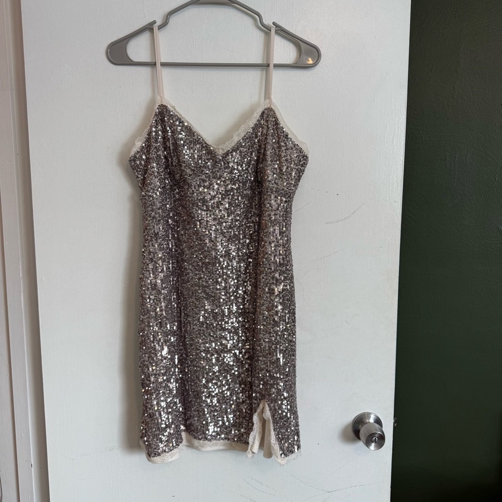 Target wild fable silver sequin stretchy mini dress size large